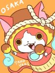  cat chill_ykon fangs jibanyan multiple_tails no_humans notched_ear open_mouth orange_background simple_background tail takoyaki two_tails youkai youkai_watch 