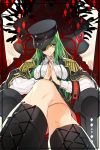  1girl boots c.c. code_geass creayus eyepatch green_hair hat long_hair looking_at_viewer smile solo yellow_eyes 