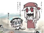  apron aqua_eyes blush_stickers bodysuit chibi commentary_request fish gomasamune kantai_collection midway_hime net red_eyes shinkaisei-kan sketch translation_request white_skin wo-class_aircraft_carrier 