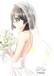  1girl black_hair blue_eyes dress glasses kantai_collection kirishima_(kantai_collection) nekobaka short_hair solo veil wedding_dress 