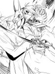  historical_revisionist japanese_clothes katana male_focus mikazuki_munechika monochrome short_hair skeleton sketch solo sword touken_ranbu weapon zuwai_kani 