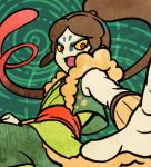  brown_hair chill_ykon green_background japanese_clothes long_hair oogama_(youkai_watch) open_mouth orange_eyes ponytail solo yellow_sclera youkai youkai_watch 
