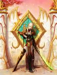  armor blonde_hair book elf green_eyes highres pointy_ears sword warcraft weapon wei world_of_warcraft 