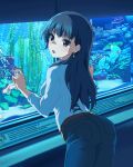  1girl aquarium ass blue fish leaning_forward long_hair looking_back maki_erika official_art solo wake_up_girls! wake_up_girls!_stage_no_tenshi 
