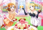  2girls ayase_eli blonde_hair blue_eyes highres kousaka_honoka leg_up looking_at_viewer love_live!_school_idol_project multiple_girls open_mouth pantyhose ponytail short_hair side_ponytail 