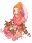  1girl brown_hair digimon digimon_adventure dress flower gloves hat hat_removed headwear_removed kae_hokora long_hair smile solo tachikawa_mimi 