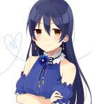  1girl bare_shoulders blue_hair chisumi dated earrings highres jewelry long_hair looking_at_viewer love_live!_school_idol_project smile solo sonoda_umi tagme 