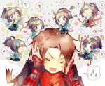  ! &gt;_&lt; 6+boys ? ^_^ angel angel_and_devil angel_wings anger_vein blue_eyes bow_(weapon) brown_hair chibi closed_eyes demon_tail halo haori heart high_ponytail horns japanese_clothes kashuu_kiyomitsu kote long_hair male_focus mole mole_under_eye mole_under_mouth multiple_boys multiple_persona nail_polish namie-kun one_eye_closed open_mouth pitchfork red_nails red_scarf scarf scissors shinsengumi sparkle speech_bubble spoken_anger_vein spoken_exclamation_mark spoken_question_mark squiggle sword tail touken_ranbu weapon wings yamato-no-kami_yasusada 
