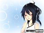  1girl absurdres artist_request black_hair closed_eyes copyright_name eyelashes hand_on_own_cheek highres lips official_art smile solo sparkle tagme vinty wallpaper without_within 