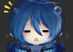  /\/\/\ 1girl :&lt; =^= =_= bermuda bermuda_(invertmouse) blue_hair chibi cosplay fingerless_gloves gloves karla_featherstone official_art open_mouth simple_background solo space_helmet triangle_mouth vinty water without_within 