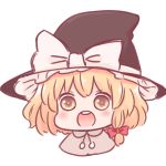  1girl batta_(ijigen_debris) blonde_hair bow capelet deformed hair_bow hat hat_bow kirisame_marisa open_mouth solo touhou white_background witch_hat yellow_eyes 