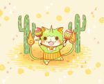  blush cactus cat fangs instrument maracas multiple_tails no_humans notched_ear open_mouth solo tail togenyan two_tails umi_(srtm07) youkai youkai_watch 