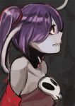  1girl blue_hair detached_collar detached_sleeves from_side hair_over_one_eye red_eyes side_ponytail skull skullgirls solo squigly_(skullgirls) stitched_mouth toi_(toiot) upper_body zombie 