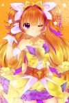 amanogawa_kirara blush cure_twinkle go!_princess_precure long_hair magical_girl orange_hair purple_eyes ribbon smile twin_tails wink 