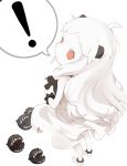  ! 1girl ahoge airplane dress flam_(81) horns kantai_collection long_hair mittens northern_ocean_hime red_eyes shinkaisei-kan simple_background solo white_background white_hair 