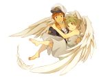  1boy 1girl angel_wings carrying green_hair hat honoboooono on_your_mark orange_hair princess_carry wings 