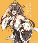  brown_hair detached_sleeves double_bun headgear hebata japanese_clothes kantai_collection kongou_(kantai_collection) long_hair nontraditional_miko salute skirt sunglasses 