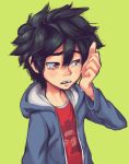 1boy big_hero_6 black_hair brown_eyes crying crying_with_eyes_open green_background hiro_hamada hono1212 hood_down hoodie missing_tooth open_clothes open_hoodie short_hair solo spiky_hair tears 