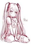  1girl blush dated long_hair looking_at_viewer monochrome sei000 simple_background sketch smile solo thigh-highs very_long_hair white_background 