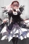  1girl dress hairband highres lolita_fashion long_hair red_eyes rozen_maiden silver_hair solo suigintou swd3e2 wings 