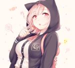  1girl animal_hood apfl0515 backpack bag candy candy_cane dangan_ronpa hood hoodie lollipop nanami_chiaki parted_lips pink_eyes pink_hair super_dangan_ronpa_2 