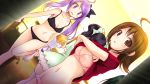  5girls :o ahoge black_bra black_hair black_panties blonde_hair bra brown_eyes brown_hair changing_clothes character_request daikan&#039;yama_ebisu dutch_angle game_cg highres long_hair looking_at_viewer multiple_girls offline_shoujo panties pink_bra purple_hair short_hair thigh-highs twintails underwear undressing violet_eyes 