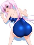  1girl absurdres ass blush breasts competition_school_swimsuit highres large_breasts long_hair one-piece_swimsuit open_mouth original pink_hair school_swimsuit solo sugimura_tomokazu swimsuit top-down_bottom-up twintails violet_eyes 