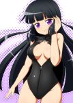  1girl black_hair front_zipper_swimsuit highres long_hair one-piece_swimsuit sister_quest swimsuit takappe tateha_(sister_quest) violet_eyes 