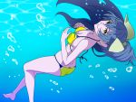  1girl bikini blue_hair female freediving long_hair original ponytail solo swimsuit underwater yamamoto_nanashiki yellow_eyes 