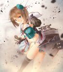  1girl blue_eyes brown_hair ginger_(syoga) gloves hair_ornament headgear kantai_collection long_hair machinery maya_(kantai_collection) short_hair skirt smile turret 