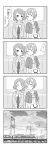  2girls 4koma bag bow closed_eyes comic hair_bow hoshizora_rin koizumi_hanayo love_live!_school_idol_project monochrome multiple_girls power_lines shopping_bag short_hair sleeping train train_interior translation_request ususa70 zzz 