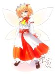  1girl ascot blonde_hair blue_eyes fairy_wings headdress milfy_oira one_eye_closed open_mouth solo sunny_milk touhou twintails white_background wide_sleeves wings 
