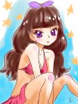  1girl amanogawa_kirara bikini bikini_skirt brown_hair go!_princess_precure long_hair precure ruriruri swimsuit violet_eyes 