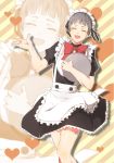  1boy alternate_costume apron blush crossdressinging enmaided free! grey_hair heart maid maid_headdress male_focus mole mole_under_eye nitori_aiichirou open_mouth or_i short_hair smile tray zoom_layer 