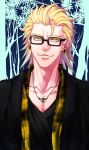  1boy :3 bespectacled blonde_hair earrings glasses green_eyes jewelry kuroguro necklace ryan_goldsmith solo tiger_&amp;_bunny 