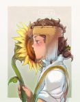  1boy blue_eyes brown_hair child flower headband hercules_(marvel) nikumeron solo sunflower younger 