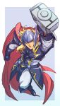  1boy armor blonde_hair cape disk_wars:_avengers hammer helmet male marvel mjolnir nikumeron solo thor_(marvel) 