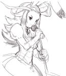  1girl ahoge alternate_costume animal_ears bravely_default:_flying_fairy edea_lee fake_animal_ears gloves long_hair microphone microphone_stand monochrome open_mouth rabbit_ears sho-n-d sketch solo 