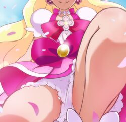  1girl blonde_hair choker cure_flora go!_princess_precure haruno_haruka haruyama_kazunori head_out_of_frame long_hair magical_girl petals precure smile solo 