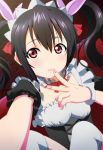  1girl black_hair looking_at_viewer love_live!_school_idol_project maid maid_headdress mogyutto_&quot;love&quot;_de_sekkin_chuu! red_eyes solo twintails wokami yazawa_nico 