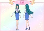  blue_eyes blue_hair blush character_sheet dress go!_princess_precure kaidou_minami long_hair smiled 