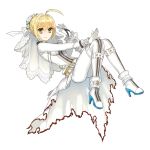  1girl blonde_hair bodysuit chain fate/extra fate/extra_ccc fate_(series) green_eyes lock padlock saber_bride saber_extra solo typone veil 