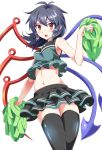  antenna_hair armpits asymmetrical_wings bare_shoulders black_hair cheerleader e.o. highres houjuu_nue looking_at_viewer midriff navel open_mouth pom_poms red_eyes short_hair tank_top thigh-highs touhou tsurime wings zettai_ryouiki 