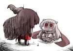  airfield_hime akagi_(kantai_collection) chibi commentary_request horns kakuzatou_(koruneriusu) kantai_collection no_mouth red_eyes shinkaisei-kan simple_background 