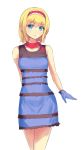  1girl alice_margatroid bare_arms bare_shoulders blonde_hair blue_eyes culter dress hairband looking_at_viewer sleeveless sleeveless_dress solo striped striped_dress the_dress_(meme) touhou 