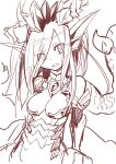  1girl bare_shoulders dragon_girl dragon_horns dragon_wings elbow_gloves gloves head_fins horns leotard long_hair looking_away memento_vivi open_mouth puzzle_&amp;_dragons simple_background sketch solo sonia_(p&amp;d) white_background wings 
