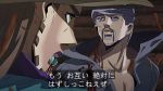  2boys beard blood blood_in_mouth blue_lipstick facial_hair fake_screenshot gyro_zeppeli hat jojo_no_kimyou_na_bouken lipstick makeup multiple_boys ringo_roadagain shimura_(yoshikatu) steel_ball_run 