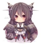  &gt;:/ 1girl black_hair brown_eyes chibi crossed_arms headgear highres kantai_collection long_hair looking_at_viewer machinery nagato_(kantai_collection) natubudou pleated_skirt skirt solo translation_request turret 