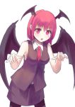  1girl adapted_costume bare_arms bare_shoulders culter demon_girl demon_wings head_wings koakuma looking_at_viewer necktie no_shirt open_mouth pointy_ears red_eyes redhead skirt skirt_set solo touhou vest wings 