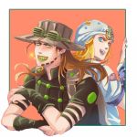  2boys blonde_hair blue_eyes blue_lipstick brown_hair green_eyes green_lipstick gyro_zeppeli johnny_joestar jojo_no_kimyou_na_bouken lipstick lowres makeup multiple_boys shimura_(yoshikatu) steel_ball_run 